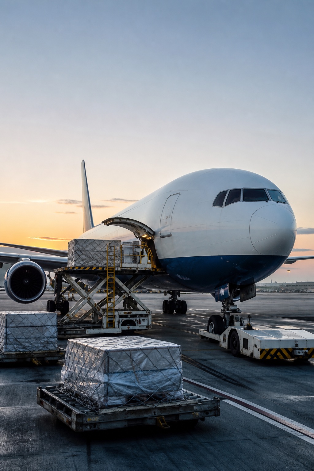 International air cargo being loaded for a time-sensitive delivery route